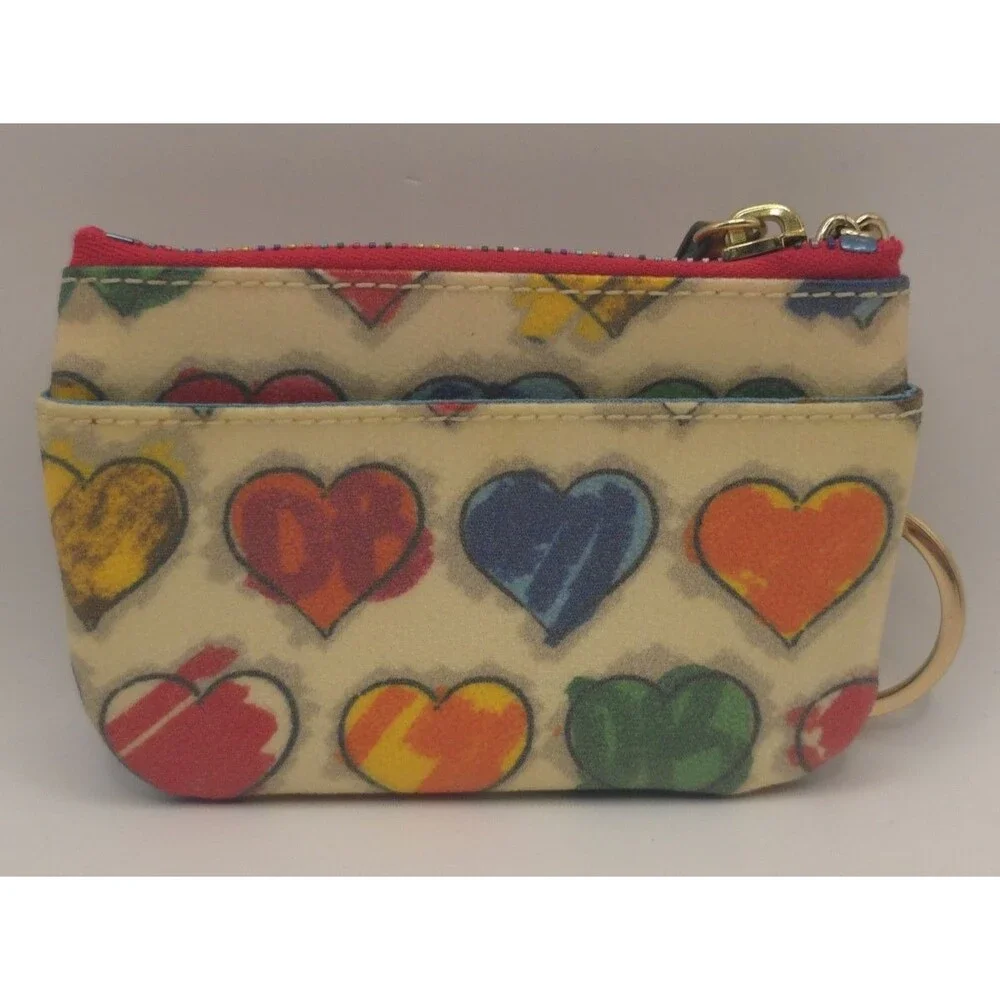Dooney And Bourke Coin Purse Rainbow Zipper Wallet With Key Ring Hearts